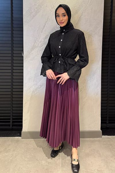 julude Plum Women's Pleated Hijab Skirt