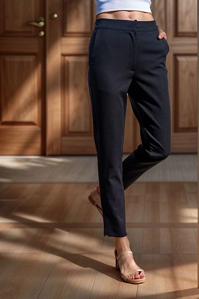 bacc Women's Black High Waist Band Striped Pencil Pants Bcbsk-25700-3186
