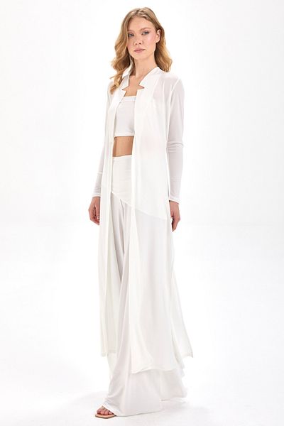 By Yaren Yazıcı Ecru Collar Design Detailed Slit Single Button Accessory Cardigan Jacket