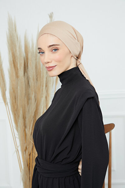 HIJAB VIP توربان قطني ربط من الخلف - بني فاتح