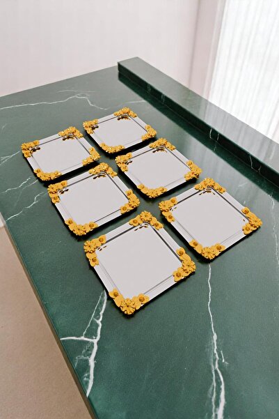 Turkco مجموعة من 6 قطع من صينية تقديم القهوة، مجموعة منقوشة باللون الوردي وال...