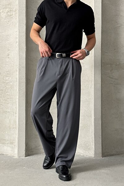 HYMAN Erkek Pileli Ekstra Baggy Kalıp Kumaş Pantolon