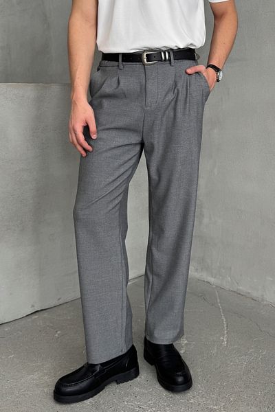 HYMAN Men's Pleated Baggy Pattern Fabric Trousers