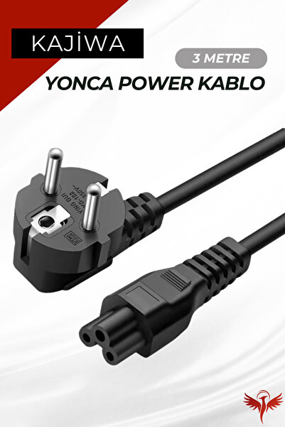 KAJİWA 3 Metre Yonca Power Kablo - Notebook Adaptör Güç Kablosu 3*0.5mm 10a-16a 250v 500w 3mt -(IEC C5)