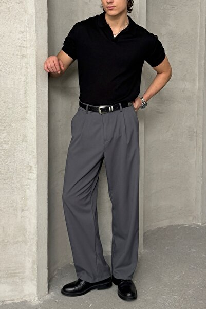 HYMAN Erkek Pileli Ekstra Baggy Kalıp Kumaş Pantolon