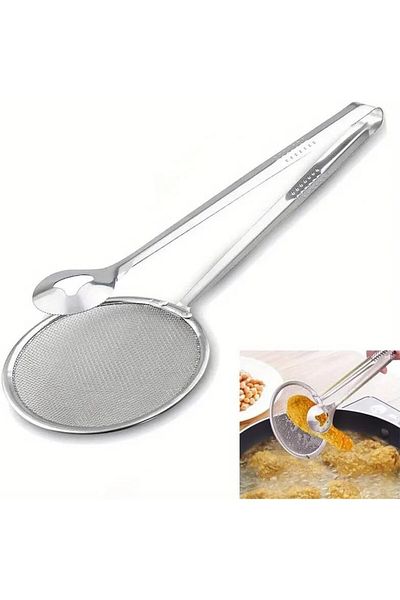 STOREMAX Stainless Steel Frying Tongs, with Strainer Filter, Metal Spoon