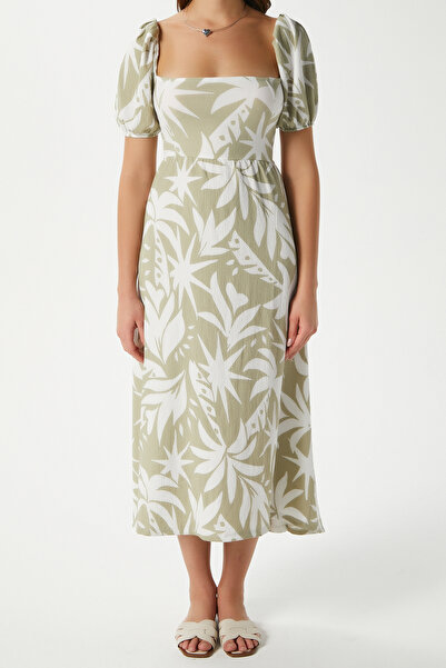 Ritnice Γυναικείο Lisa Green Cream Midi φόρεμα με λεπτομέρεια στην πλάτη