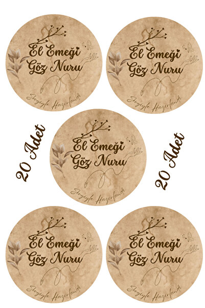 Dekals El İşi Handmade Temalı Paketleme Etiketi (20Adet) Yuvarlak Yapışkanlı ...