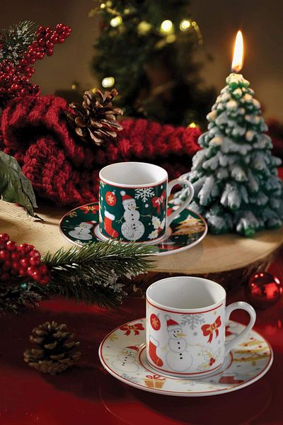 STOREMAX Jvnnastore Porcelain Snowman 4 Piece Coffee Set for 2, 90 ml Trendyfr 646268