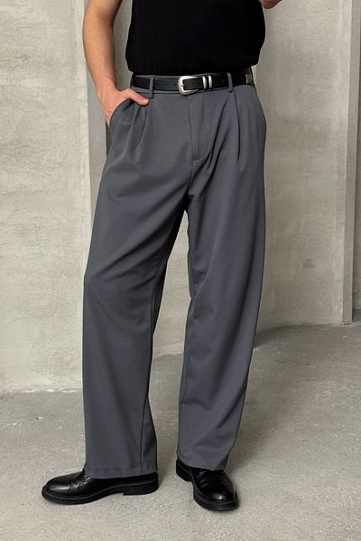 HYMAN Men's Pleated Extra Baggy Fit Fabric Pants