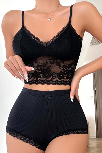 CGDI Kadın Kaşkorse Şortlu Dantelli Gecelik Takımı