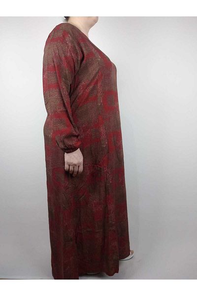 YAŞAR TRİKO Women's Tile Pentagonal Collar Long Sleeve Sleeve Ankle Elastic Summer Viscose Long Dress Pulls 2 cm Water