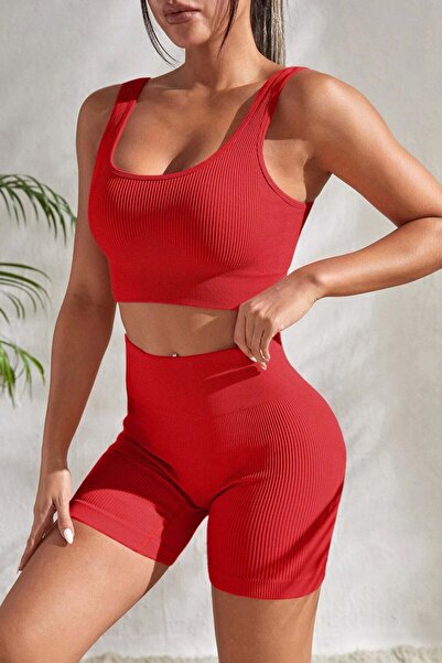 CGDI Women's Red Thick Strap High Waist Shorts Nightgown Set