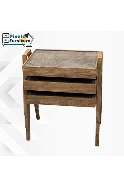 PixelsFurniture Pixel Furniture 3-Piece Rectangular Coffee and Tea Serving Table Set, Turkish Made