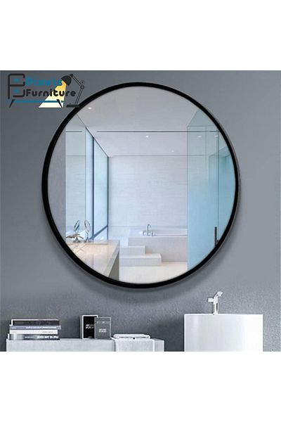 PixelsFurniture Pixel Furniture Round Wall Mirror with Aluminum Metal Frame for Living Room, Entryway, Dressing Room 60cm Black