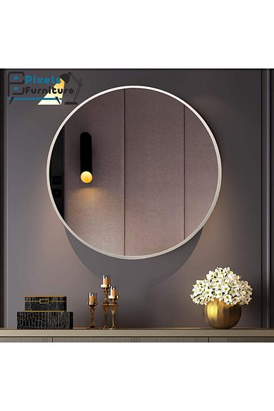 PixelsFurniture Pixel Furniture Round Wall Mirror with Aluminum Metal Frame for Living Room, Entryway, Dressing Room 60cm Silver