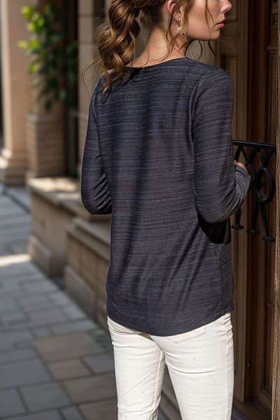bacc Γυναικεία Anthracite V-Neck Basic μπλούζα με αυτοπλέγμα Bcbsk-25700-3191