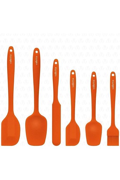 STOREMAX Jvnnastore Drongo Heat Resistant Fireproof Non-Stick Silicone Spatula Set 6 Pieces Orange Trendyf
