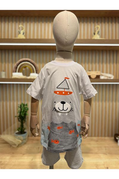 NİSASİNA Sea Lion Patterned Boy's Shorts Suit - Summer Set of 2