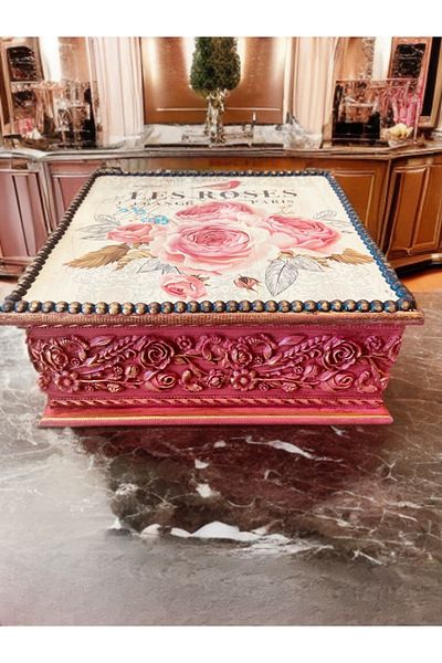 herbantine Vintage Wooden Tumbled Pink Decorative Box Jewelry Box
