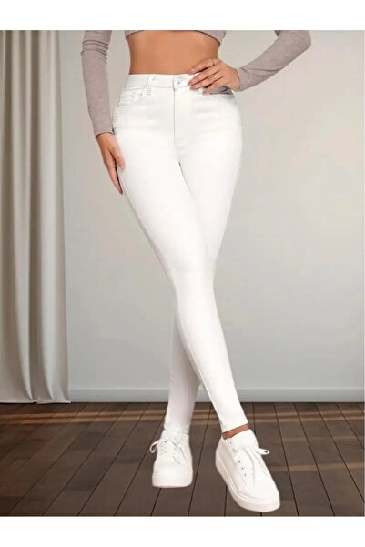 SANTA BELLA Pantaloni de denim pentru femei, albi, super skinny, cu talie înaltă, din Letonia