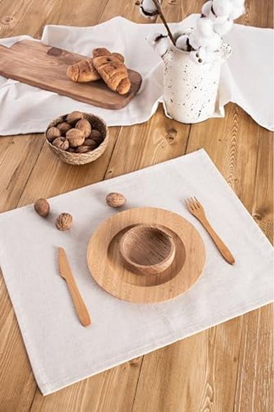 STOREMAX Mu-Artshop Plain Linen Authentic American Service Sets (Cream, 8) Tnca 871301
