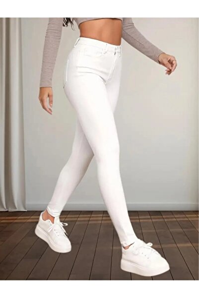 SANTA BELLA Pantaloni de denim pentru femei, albi, super skinny, cu talie înaltă, din Letonia