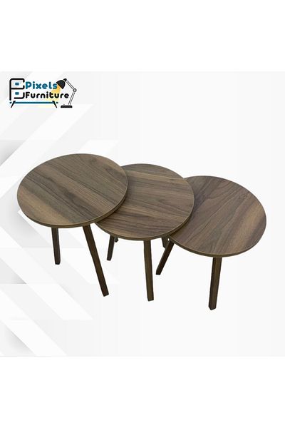 PixelsFurniture Pixel Furniture 3 Piece Round Coffee and Tea Serving Table Set, Brown