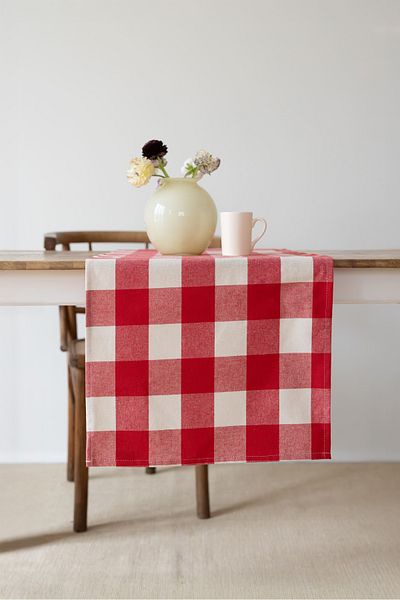 Wellstil Sora |   Linen Gingham Red Runner 40 X 150 cm