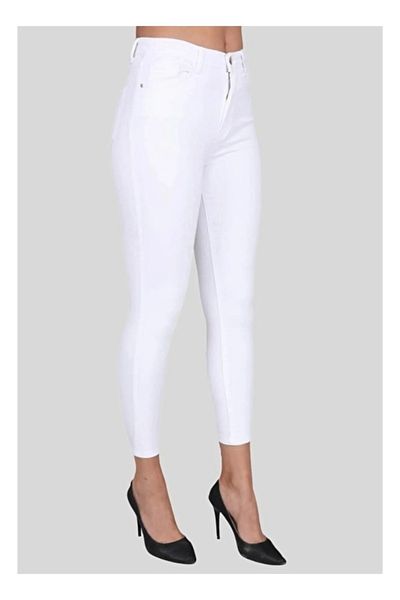 TugsatTasarTekstil White Skinny Leg Super Skinny Women's High Waist Power Lycra Jeans