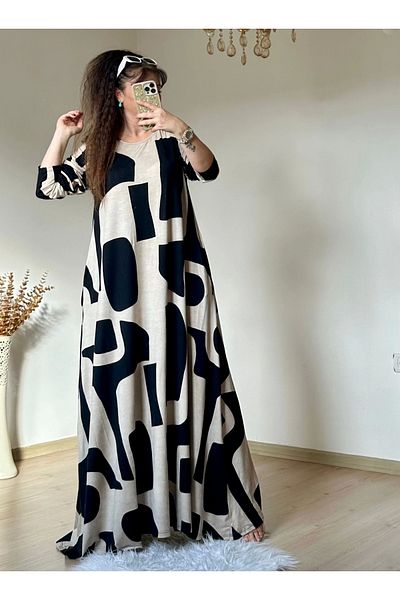 azra moda Casual Dress Beige Geometric