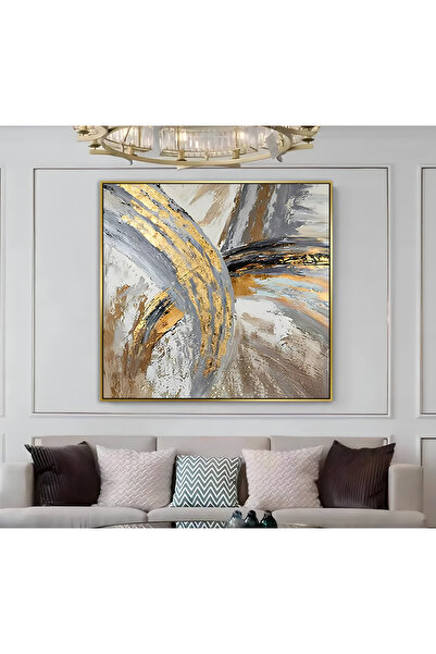 Harika bir ev HARİKABİREV|METAL ÇERÇEVELİ KANVAS TABLO GRİ GOLD SOYUT MODEL 0...