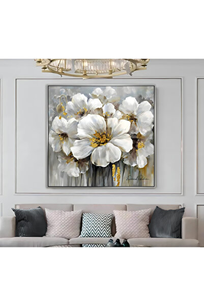 Harika bir ev HARİKABİREV|METAL ÇERÇEVELİ KANVAS TABLO GRİ/GOLD ÇİÇEK MODELİ ...