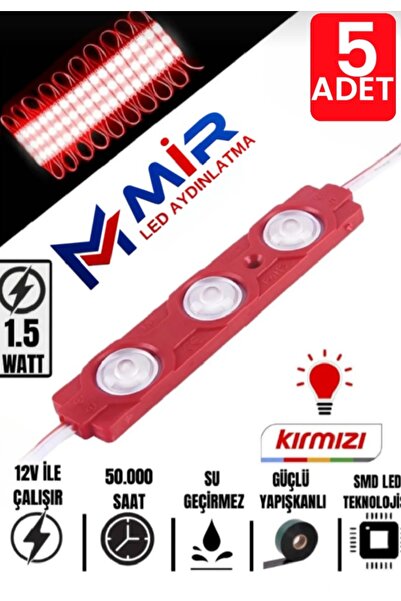 MİRLED AYDINLATMA MİR LED AYDINLATMA 3 Ledli Parmak Led Modül 1.5w 2835 Smd Mercekli 12V led Kırmızı Renk 5-ADET