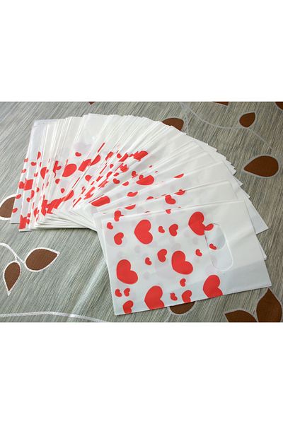 morlalem m 100Pcs 10X15Cm Plastic Bags, Gift Bag, Red Hearts Printed Packaging