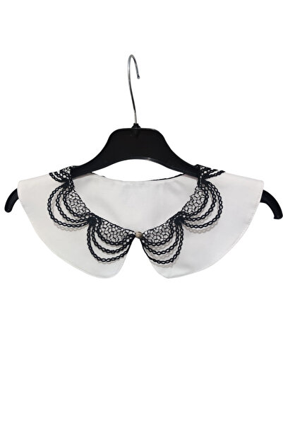 Vintagebirsey Siyah dantelli beyaz seyyar düğmeli yaka