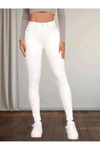 SANTA BELLA Pantaloni de denim pentru femei, albi, super skinny, cu talie înaltă, din Letonia