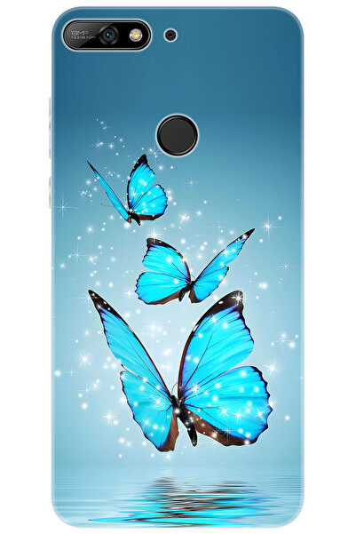 Ceppare Huawei Y7 2018 (LDN-L01) Uyumlu Kılıf Desen Baskılı Silikon Mavi Kele...