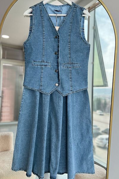 Kirazca Butik Women's Denim Vest-Skirt Set