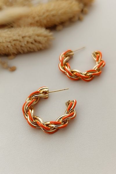 COSİTA Gold Orange Transitional Spiral Zirconia Stylish Hoop Earrings