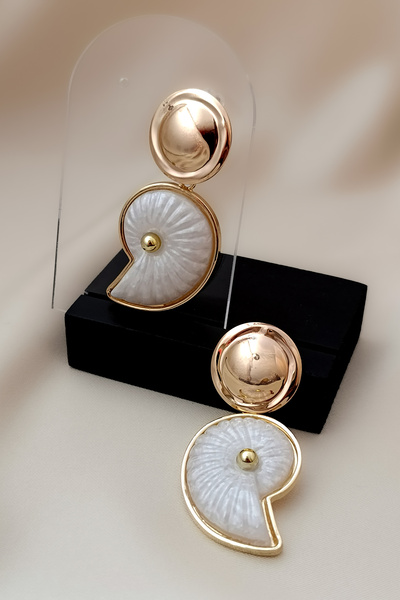 COSİTA Gold Large Size Oyster Brand Model Showy Spring Summer Earrings