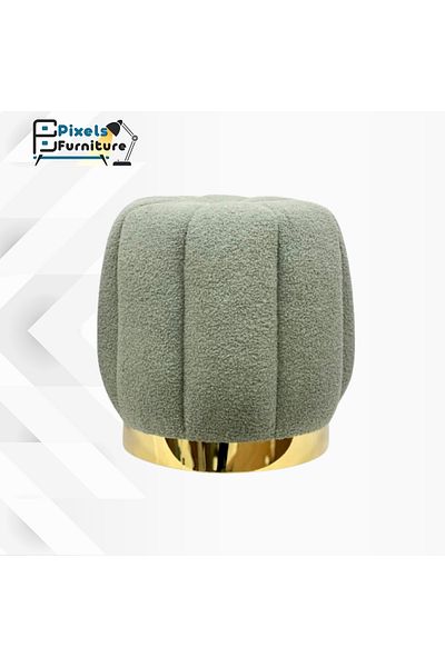 PixelsFurniture Pixel Furniture Geometric Round Pouf Chair in Boucle Fabric, Green