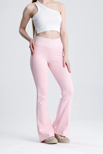 LOVES AGAZA Ribbed Waist Spanish Leg Pants