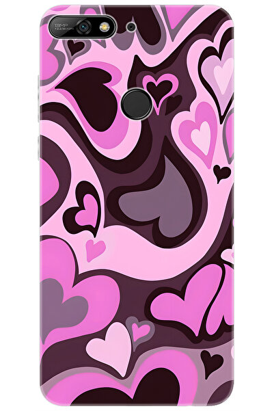 Ceppare Huawei Y7 2018 (LDN-L01) Uyumlu Kılıf Desen Baskılı Silikon Kalp Dalg...
