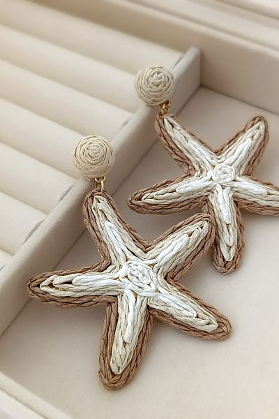 COSİTA Starfish Large Size Coffee Cream Straw Earrings