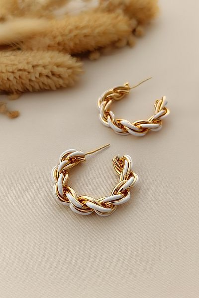 COSİTA Gold White Transitional Spiral Zircir Stylish Hoop Earrings