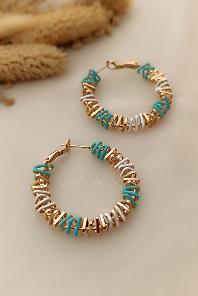 COSİTA Green White Gold Triangle Interlaced Colorful Hoop Earrings