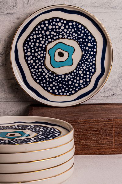 Snippy Evil Eye - 6 Piece Porcelain Breakfast Set Pastry Set Plate Dessert Plate Breakfast Plate 20cm