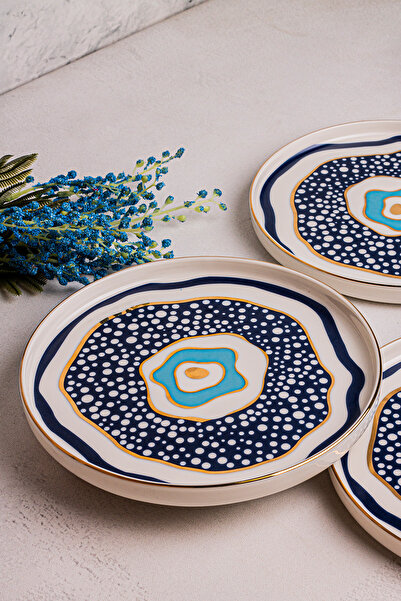 Snippy Nazar - 6 Parça Porselen Kahvaltı Takımı Pasta Seti Tabağı Tatlı Tabağı Kahvaltılık Tabak 20cm