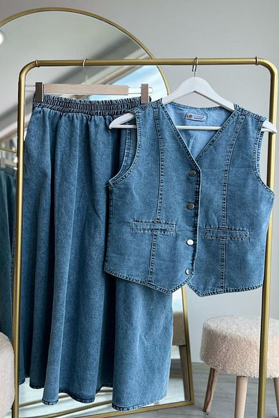 Kirazca Butik Women's Denim Vest-Skirt Set